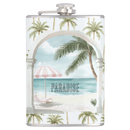 Palmenbaum-Ozean-Paradies Flachmann (Vorderseite)