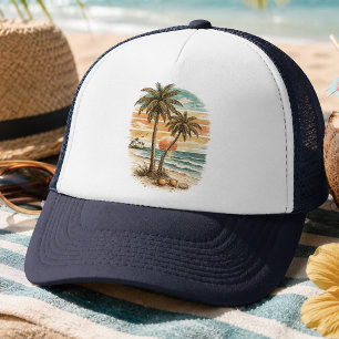 Palmenbaum - Retro-Stil Tropischer Strand Sonne So Truckerkappe