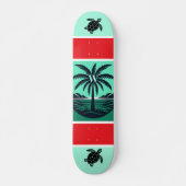 Palmenbaum-Schildkröte-Silhouette Rot Grün Initial Skateboard (Vorne)