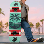 Palmenbaum-Schildkröte-Silhouette Rot Grün Initial Skateboard