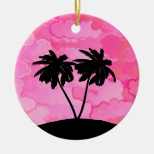 Palmenbaum Silhouette gegen Morgenrot mit Wolken Keramik Ornament