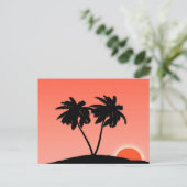 Palmenbaum Silhouette gegen Sonnenuntergang Orange Postkarte (Stehend Vorderseite)