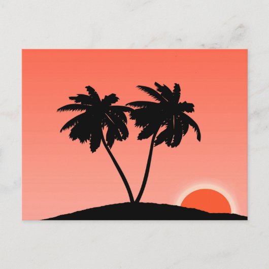 Palmenbaum Silhouette gegen Sonnenuntergang Orange Postkarte (Vorderseite)