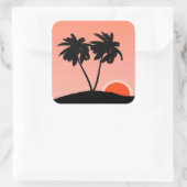Palmenbaum Silhouette gegen Sonnenuntergang Orange Quadratischer Aufkleber (Tasche)