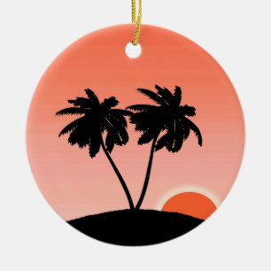Palmenbaum Silhouette gegen Sunset Orange Cerami Keramik Ornament