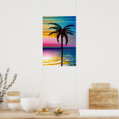 Palmenbaum Silhouette, Seagull und farbenfroher So Poster (Küche)