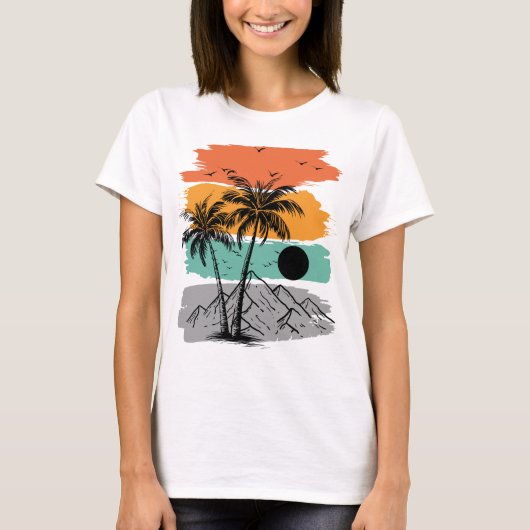 Palmenbaum-Silhouette Sommer T-Shirt (Vorderseite)