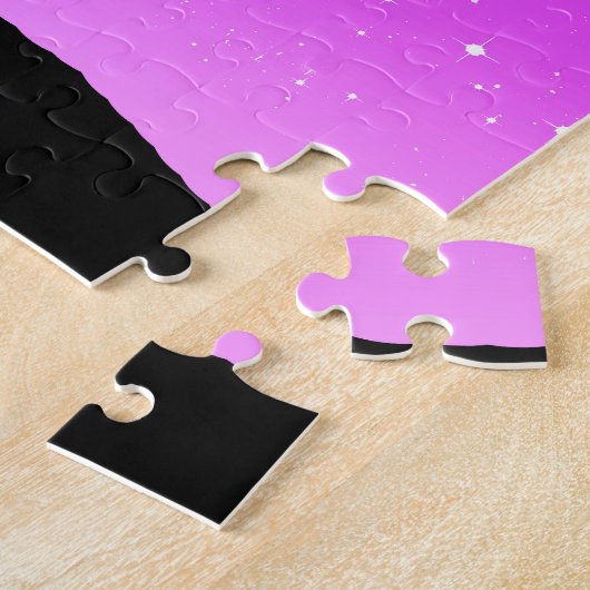 Palmenbaum Silhouette, Twilight Lila mit Sternen Puzzle (Seite)