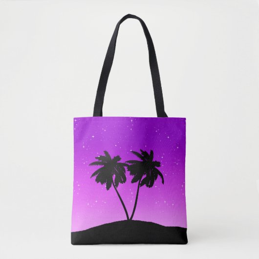 Palmenbaum Silhouette, Twilight Lila mit Sternen Tasche (Vorderseite)