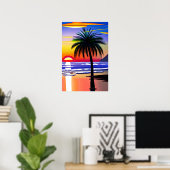 Palmenbaum Silhouette und farbenfroher Sonnenunter Poster (Heimbüro)