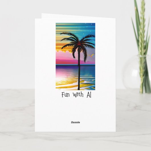 Palmenbaum Silhouette und Sonnenuntergang | Jahres Karte (Rückseite)