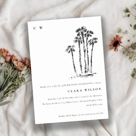Palmenbaum-Sketch zum Geburtstag Einladung