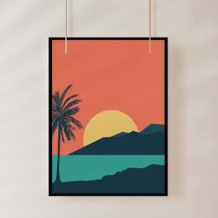 Palmenbaum-Sonnenuntergang, Insel, Boho-Abstrakte Fotodruck