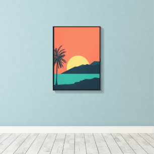 Palmenbaum-Sonnenuntergang, Insel, Boho-Abstrakte Leinwanddruck