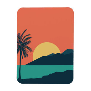 Palmenbaum-Sonnenuntergang, Insel, Boho-Abstrakte Magnet