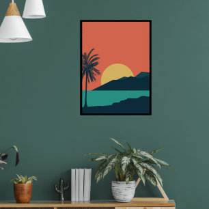 Palmenbaum-Sonnenuntergang, Insel, Boho-Abstrakte Poster