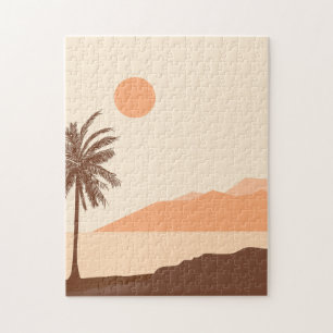 Palmenbaum-Sonnenuntergang, Insel, Boho-Abstrakte Puzzle