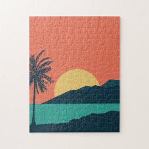 Palmenbaum-Sonnenuntergang, Insel, Boho-Abstrakte Puzzle