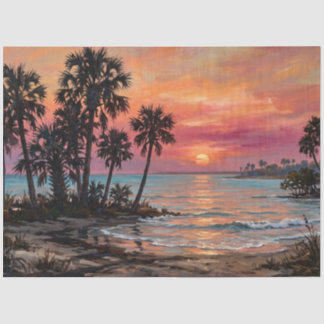 Palmenbaum-Sonnenuntergangs-Silhouette-Decoupage Seidenpapier