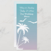 Palmenbaum tropisch blau, rosa Strand Hochzeitsmen Menükarte (Vorne/Hinten)