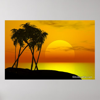 Palmenbaum und Sonnenuntergang Poster