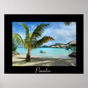 Palmenbaum und Überwasser-Resort-Plakat mit Schwar Poster