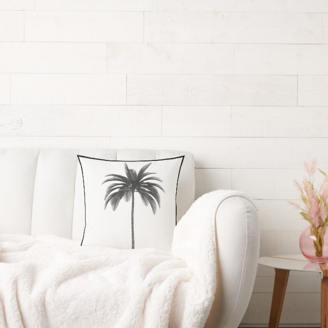 Palmenbaum Vintag Schwarz-weißes Tropisches Elegan Kissen (Liege)