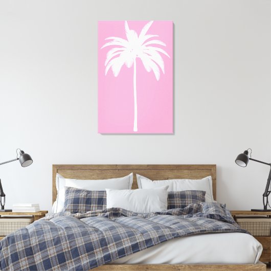 Palmenbaum Vintag Weißrosa Tropisches Elegant Leinwanddruck (Insitu (Schlafzimmer))