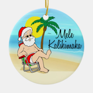 Palmenbaum-Weihnachtsmann-Hawaiianischer-Weihnacht Keramikornament