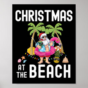 Palmenbaum-Weihnachtsmann-Surfing-Sommer-Weihnacht Poster