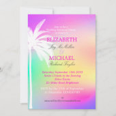 Palmenbaum Weiß farbenfroh Moderne Hochzeitssorge Einladung (Vorderseite)