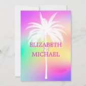 Palmenbaum Weiß farbenfroh Moderne Hochzeitssorge Einladung (Rückseite)