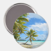 Palmenbaum weißer Sandstrand runder Magnet (Vorderseite/Rückseite)