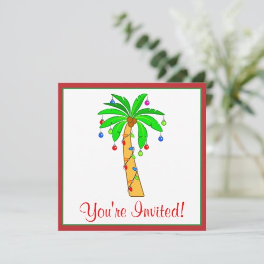 Palmenbaum zu Weihnachten dekoriert Einladung (Stehend Vorderseite)