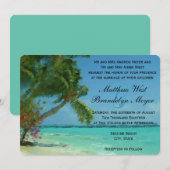 Palmenbäume Hochzeit in Urlaubsort Einladung (Vorne/Hinten)