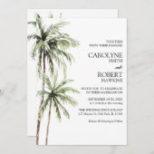 Palmenbäume tropische Wasserfarben auf einer Hochz Einladung (Vorne/Hinten)