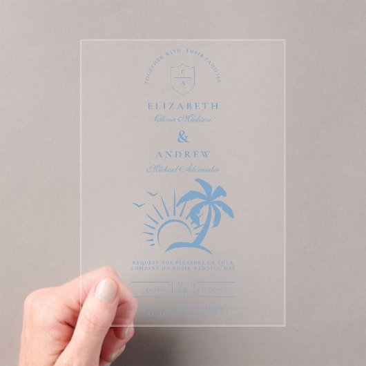Palmenbaumhochzeit in der Hand Acryleinladungen (Insitu (Handheld))