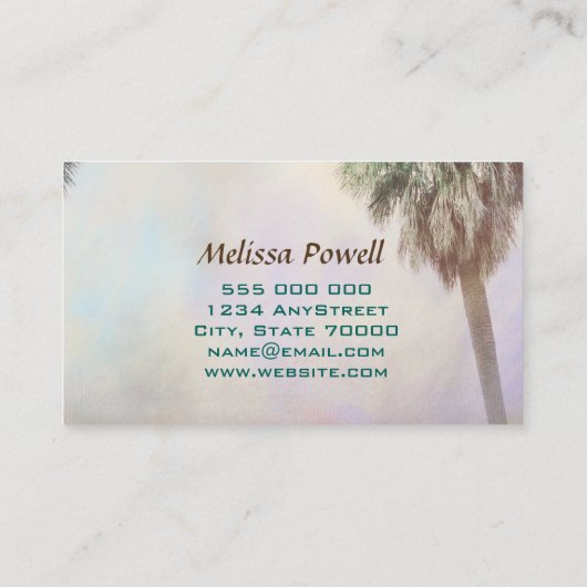 Palmenbaumkunst Visitenkarte (Rückseite)