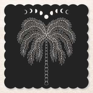 Palmenbaumlinie zeichne die weißen Schwarzmondphas Untersetzer