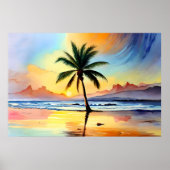 Palmenbaummalerei am Strand bei Sonnenuntergang Poster (Vorne)
