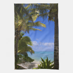 Palmenbestandene Strand Cook Islands 2 Geschirrtuch