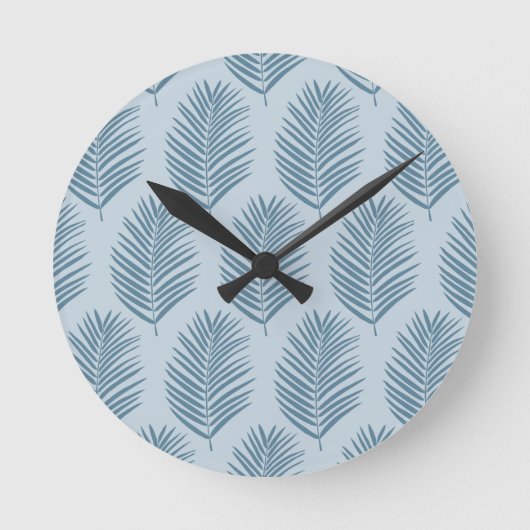 Palmenblatt Hellblau Runde Wanduhr (Vorderseite)