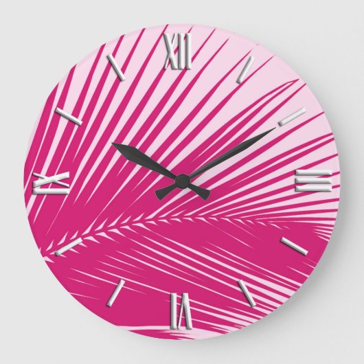 Palmenblatt - Magentrosa Große Wanduhr (Vorderseite)