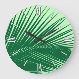 Palmenblatt - Smaragd und Limettengrün Große Wanduhr