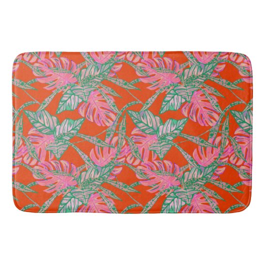Palmenblatt und tropisches Rosatön Badematte (Vorderseite)