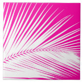 Palmenblatt weiß auf Fuchsienrosa Fliese (Vorderseite)