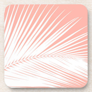 Palmenblatt - weiß auf Korallenrosa Untersetzer
