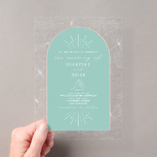 Palmenblätter Muschel Aqua Tropische Hochzeit Acryleinladungen