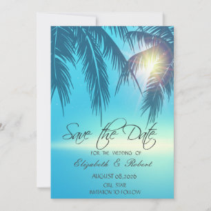 Palmenblätter Strand Blau Termin merken Save The Date