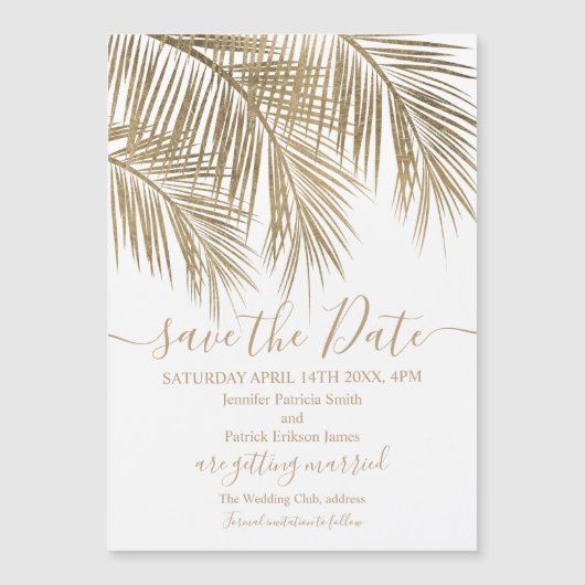 Palmenblätterblättern, tropisch weiß Save the Date Magnetkarte (Vorderseite)